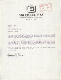 Letter from Deborah G. Hiott to Dwight James, March 19, 1990