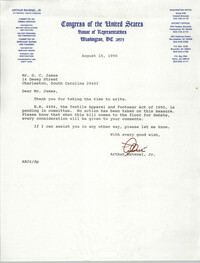 Letter from Arthur Ravenel, Jr. to Dwight C. James, August 15, 1990