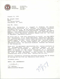 Letter from J. K. Harding to Dwight James, January 20, 1992