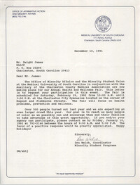 Letter from Dru Welch to Dwight James, December 10, 1991