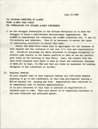 All African People's Revolutionary Party Memorandum, July 31, 1980