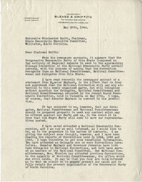 Democratic Committee: Correspondence between Eugene S. Blease and Senator Burnet R. Maybank, May 1944