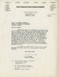 Santee-Cooper: Letter from Senator Burnet R. Maybank to A. D. Bennett, January 7, 1942