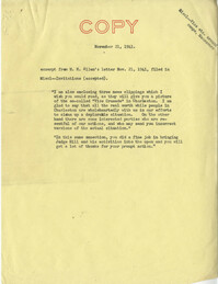Charleston Vice: Excerpt from Admiral William Henry Allen's letter to Senator Burnet R. Maybank, November 21, 1941