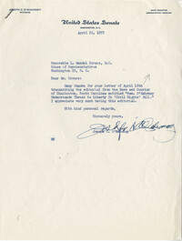 Correspondence between Senator Joseph C. O'Mahoney and Representative L. Mendel Rivers, April 1957