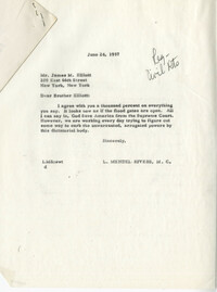 Correspondence between James M. Elliott and Representative L. Mendel Rivers, June 1957
