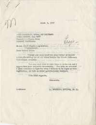 Correspondence between Jimmie P. Mills and Representative L. Mendel Rivers, March 1957