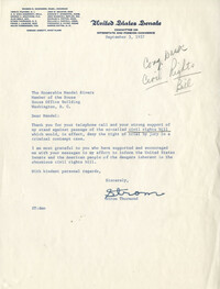 Letter from Senator J. Strom Thurmond to Representative L. Mendel Rivers, September 3, 1957
