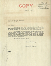 Democratic Committee: Correspondence between Senator Olin D. Johnson (Governor of South Carolina) and Senator Burnet R. Maybank, May 1944