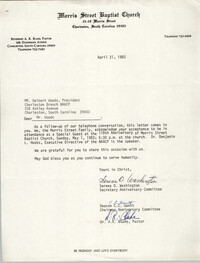 Letter from Serena O. Washington, Deacon C.C. Gantt, and A.R. Blake, April 21, 1983