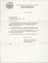 Letter from Vernon Williams to Delbert Woods, November 12, 1982