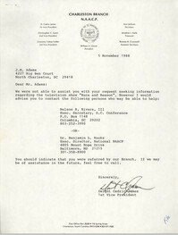 Letter from Dwight Cedric James to J. M. Adams, November 5, 1988