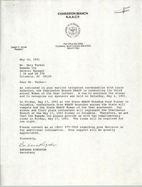 Letter from Barbara Kingston to Gary Tucker, May 10, 1991