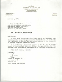 Letter from Andrew J. Savage, III to J. Stephen Rutherford, January 4, 1991