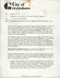 City of Greensboro Memorandum, January 30, 1981