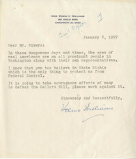Letter from H. Williams to Representative L. Mendel Rivers, January 8, 1957