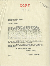 Democratic Committee: Letter from Senator Burnet R. Maybank's Secretary to Eugene S. Blease, July 3, 1944