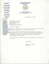 Letter from Dwight C. James to Charles A. Lindsey, November 13, 1989