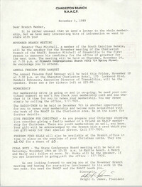 Letter from Dwight C. James to Charleston Branch of the NAACP, November 4, 1989