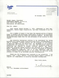 Letter from Charles A. Holloway to Dwight James, October 22, 1991