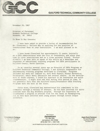 Letter from John T. Clark to Director of Personnel at Denmark Technical College, November 25, 1987