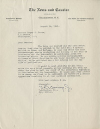 Santee-Cooper: Correspondence between Senator Roger C. Peace and T. R. Waring, Jr., August 1941