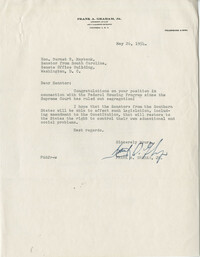 Segregation: Correspondence between Frank A. Graham Jr. and Senator Burnet R. Maybank, May 1954