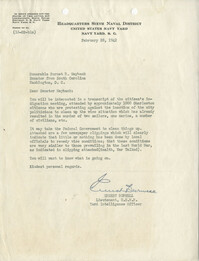 Charleston Vice: Correspondence between Navy Yard Intelligence Officer Ernest Burwell and Senator Burnet R. Maybank, February-March 1942