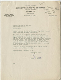 Democratic Committee: Correspondence between Edgar A. Brown (Democratic National Committee, Regional Finance Director) and Senator Burnet R. Maybank, November 1944