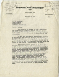 Santee-Cooper: Letter from John A. Zeigler (Educational Director of the South Carolina Public Service Authority) to W. W. Collins, December 20, 1941