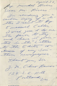 Letter from J. M. Chico Ramos to Representative L. Mendel Rivers, April 30, 1960