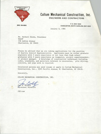 Letter from Joe Goletz to Delbert Woods, January 3, 1984