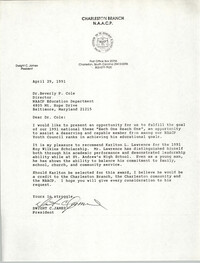Letter from Dwight C. James to Beverly P. Cole, April 29, 1991