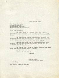 Letter from Mary E. King to James Hornaday, February 18, 1964