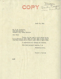 Santee-Cooper: Correspondence between Richard M. Jefferies (General Manager of the South Carolina Public Service Authority) and Senator Burnet R. Maybank, April 21, 1944
