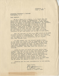 Segregation: Correspondence between a Johnston, South Carolina family and Senator Burnet R. Maybank, June 1954