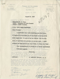 Correspondence between the Mayor and members of the Town Council of Elloree, South Carolina, and Representative L. Mendel Rivers, August 1957