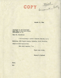 Democratic Committee: Correspondence between A. C. Matthews and Senator Burnet R. Maybank, August 1944