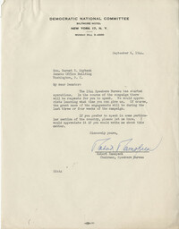 Democratic Committee: Correspondence between Robert Ramspeck (Chairman of the Speakers Bureau of the Democratic National Committee) and Senator Burnet R. Maybank, September 1944