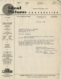 Democratic Committee: Letter from Elmer Willoughby (General Manager of the Ideal Pictures Corporation) to Senator Burnet R. Maybank, July 1944