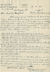Democratic Committee: Correspondence between D. Diasourakis and Senator Burnet R. Maybank, August-October 1944