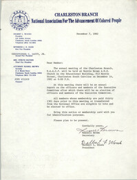 Letter from Russell Brown and Delbert L. Woods to Charleston Branch of the NAACP Members, December 7, 1982