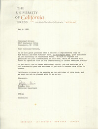 Letter from Stephen Rice to Cleveland Sellers, May 4, 1989