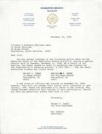Letter from Dwight C. James and Ann Jackson to Citizens and Southern National Bank, December 19, 1988