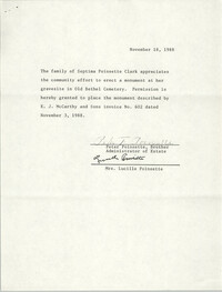 Letter from Poinsette Family, November 18, 1988