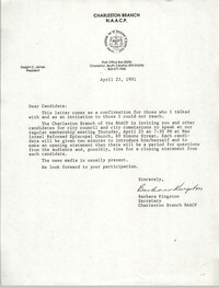 Letter from Barbara Kingston, April 23, 1991