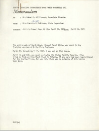 Memorandum from Bernice V. Robinson to Robert Williamson, April 19, 1971
