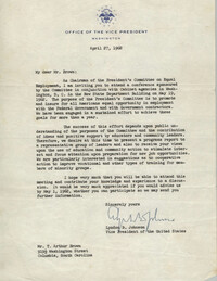 Letter from Lyndon B. Johnson to J. Arthur Brown, April 27, 1962