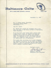 Letter from Donald S. Kellett to J. Arthur Brown, September 13, 1960