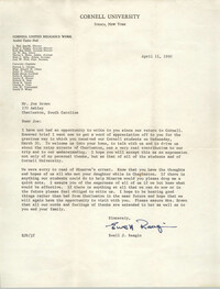 Letter from Ewell J. Reagin to J. Arthur Brown, April 11, 1960